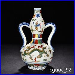 10.2 Old dynasty Porcelain xuande mark Blue white wucai cloud Dragon gourd vase