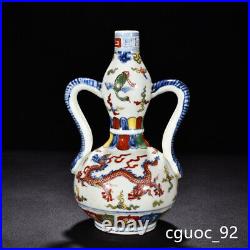 10.2 Old dynasty Porcelain xuande mark Blue white wucai cloud Dragon gourd vase