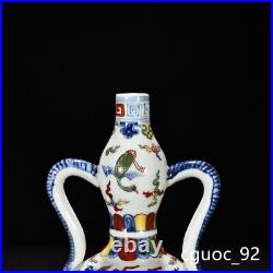 10.2 Old dynasty Porcelain xuande mark Blue white wucai cloud Dragon gourd vase