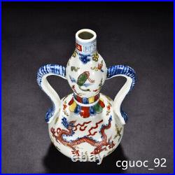 10.2 Old dynasty Porcelain xuande mark Blue white wucai cloud Dragon gourd vase