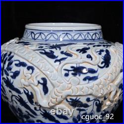 10.2 Old fashioned yuan dynasty Porcelain Blue white Dragon flowers plants pot