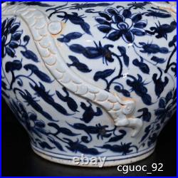 10.2 Old fashioned yuan dynasty Porcelain Blue white Dragon flowers plants pot