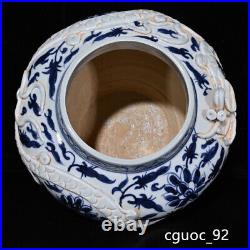 10.2 Old fashioned yuan dynasty Porcelain Blue white Dragon flowers plants pot