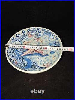 10.6Old China qing dynasty kangxi mark blue white Porcelain pair Dragon plate