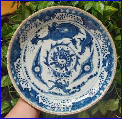 10.8Rare China porcelain Ming Dynasty Blue white Dragon Horse Chart disc