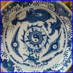 10.8Rare China porcelain Ming Dynasty Blue white Dragon Horse Chart disc