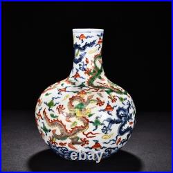 11 China Antique Ming Xuande Mark Porcelain Blue White Five Dragon Ball Vase 11 China Antique Ming Xuande Mark Porcelain Blue White Five Dragon Ball Vase