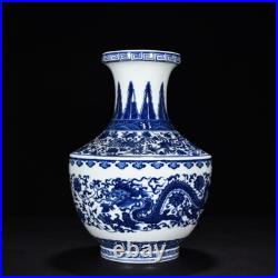 12.9 china antique qing dynasty qianlong mark porcelain blue white dragon vase