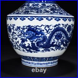 12.9 china antique qing dynasty qianlong mark porcelain blue white dragon vase