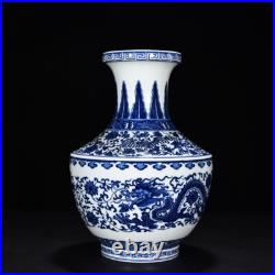 12.9 china antique qing dynasty qianlong mark porcelain blue white dragon vase
