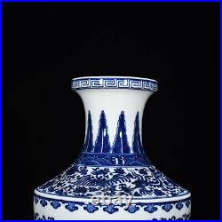12.9 china antique qing dynasty qianlong mark porcelain blue white dragon vase