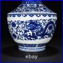 12.9 china antique qing dynasty qianlong mark porcelain blue white dragon vase