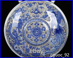 13.4 Antiquated dynasty Porcelain qianlong mark Blue white Dragon phoenix vase