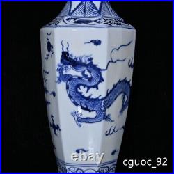 14.6 Old dynasty Porcelain yongle mark Blue white Dragon phoenix six edge vase