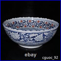 14.9 Archaic yuan dynasty Porcelain Blue white cloud Dragon flowers plants bowl