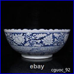 14.9 Archaic yuan dynasty Porcelain Blue white cloud Dragon flowers plants bowl