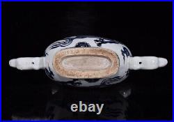 14 China old dynasty Porcelain Blue white Dragon Phoenix gourd double ear vase