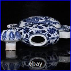 14 China old dynasty Porcelain Blue white Dragon Phoenix gourd double ear vase