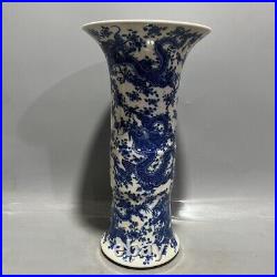 16.8 Rare China Porcelain Qing Dynasty Kangxi Blue white Dragon pattern bottle