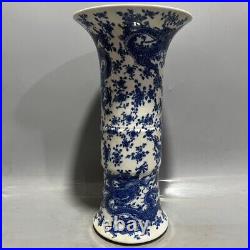 16.8 Rare China Porcelain Qing Dynasty Kangxi Blue white Dragon pattern bottle