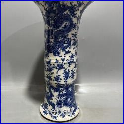 16.8 Rare China Porcelain Qing Dynasty Kangxi Blue white Dragon pattern bottle