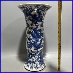 16.8 Rare China Porcelain Qing Dynasty Kangxi Blue white Dragon pattern bottle