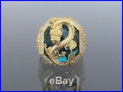 18K Solid Gold London Blue Topaz, Ruby & White Topaz Dragon Men's Ring Size 9.25