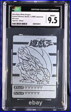 1998 YuGiOh! Blue-Eyes White Dragon Marusho Duelist Sticker Silver CGC 9.5 MINT+