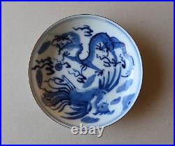 2 Blue De Hue Antique Chinese Blue & White Plates, Dishes, Dragon, Phoenix, Duck