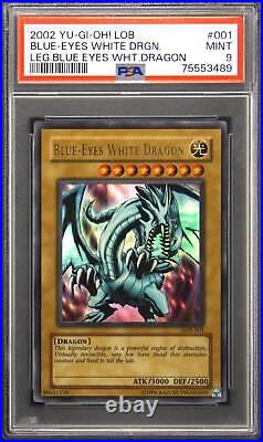 2002 LOB 001 Blue-Eyes White Dragon Ultra Rare Yu-Gi-Oh! Card PSA 9