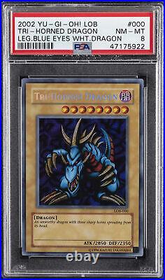 2002 Yu-gi-oh! Lob-legend Of Blue Eyes White Dragon #000 Tri-horned Dragon Psa 8