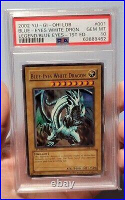 2002 Yu-gi-oh Psa 10 Gem Mint Wavy Blue-eyes White Dragon Lob-001 1st Edition