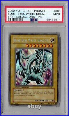 2002 YuGiOh BPT-003, Promo Collector Tins, Blue-Eyes White Dragon, PSA 9, Mint