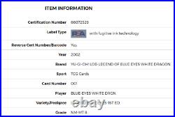 2002 Yugioh Blue-Eyes White Dragon LOB-001 WAVY 1st Edition Ultra Rare PSA 8