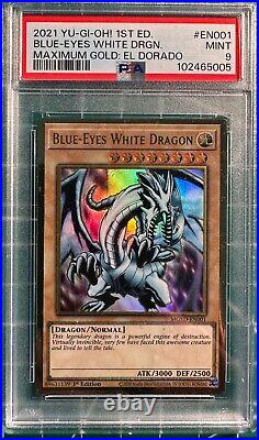 2021 Yugioh! 1st Ed. Blue-Eyes White Dragon Max Gold El Dorado PSA 9