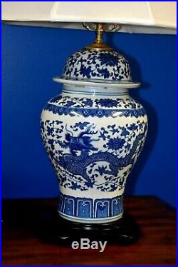 30 Pair Of Blue & White Chinese Dragon Porcelain Temple Jar Vase Lamps Asian