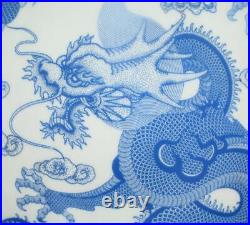 39.5CM Qianlong Singed Chinese Blue & White Porcelain Vase Zun with dragon