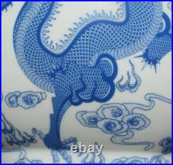 39.5CM Qianlong Singed Chinese Blue & White Porcelain Vase Zun with dragon