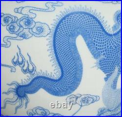 39.5CM Qianlong Singed Chinese Blue & White Porcelain Vase Zun with dragon