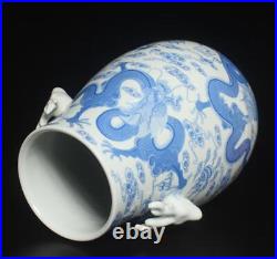 39.5CM Qianlong Singed Chinese Blue & White Porcelain Vase Zun with dragon