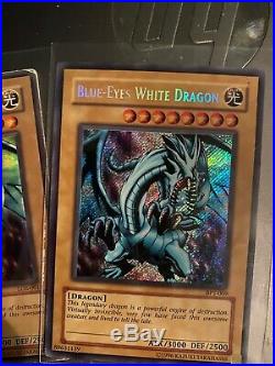 3x Blue Eyes White Dragons, LOB-001 1st Ed SKE-001 1st Ed And BPT-009 SecretRare