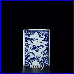 5.3 old ming dynasty xuande mark porcelain blue white dragon square brush pot