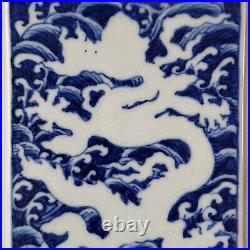 5.3 old ming dynasty xuande mark porcelain blue white dragon square brush pot