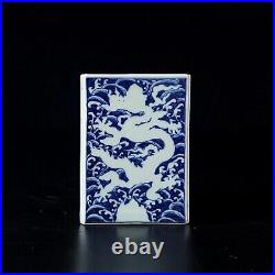 5.3 old ming dynasty xuande mark porcelain blue white dragon square brush pot