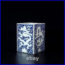 5.3 old ming dynasty xuande mark porcelain blue white dragon square brush pot