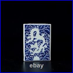 5.3 old ming dynasty xuande mark porcelain blue white dragon square brush pot