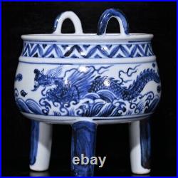 5.9 Archaic ming dynasty Porcelain xuande mark Blue white Dragon Incense Burner