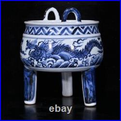 5.9 Archaic ming dynasty Porcelain xuande mark Blue white Dragon Incense Burner