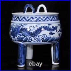 5.9 Archaic ming dynasty Porcelain xuande mark Blue white Dragon Incense Burner