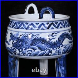 5.9 Archaic ming dynasty Porcelain xuande mark Blue white Dragon Incense Burner